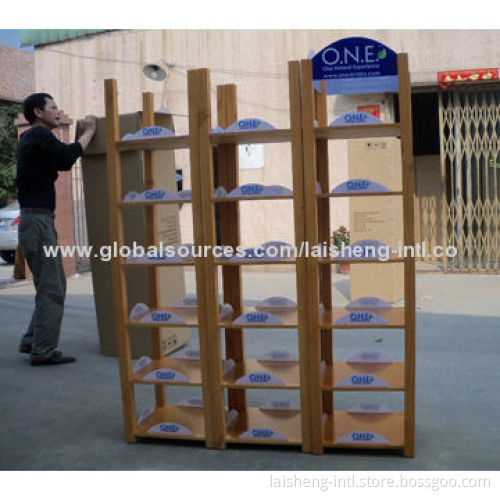 Display Rack for Soft Drinks, Made of Wood and Acrylic Logo